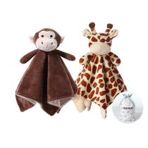 Cobertor de segurança para bebês CREVENT Monkey & Giraffe Plush, pacote com 2 Cobertor de segurança para bebês CREVENT Monkey & Giraffe Plush, pacote com 2