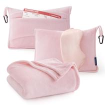 Cobertor de viagem Bedsure Airplane Compact com bolsa de armazenamento rosa Cobertor de viagem Bedsure Airplane Compact com bolsa de armazenamento rosa