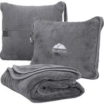 Cobertor de viagem macio BlueHills Premium, cobertor de voo de avião, almofada, fronha compacta, grande, 2 em 1, combinação de 2 em 1, Warm Travelling Plane Essentials, presentes portáteis, leves, cinza, cinza, T007
