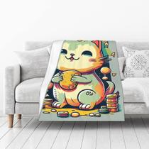Cobertor: drosery, desenho animado, gato comendo pão, flanela, lã 40x50