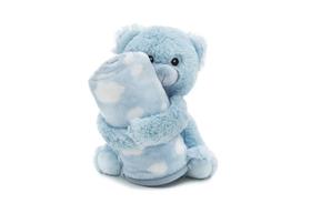 Cobertor e bichinho de pelúcia ursinho azul
