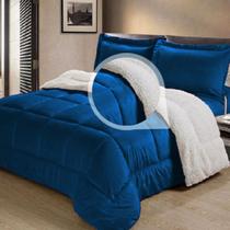 Cobertor/Edredom Sherpa Dupla Face Casal Queen Tipo Lã de Carneiro Noites Quentes Azul Cotex