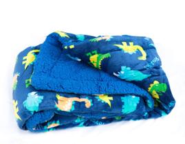 Cobertor Elegant Home Kids Sherpa Baby Toddler Dinosaur Navy