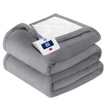 Cobertor elétrico Sealy Flannel & Sherpa em tamanho real cinza claro