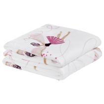 Cobertor Fantasy Solteiro Infantil Mantinha Flannel Estampada - Bailarina - Branco