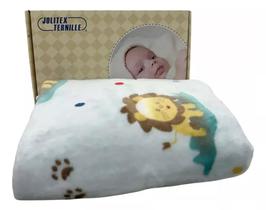 Cobertor Flannel Kyor Bebê Menino Leão Jolitex Estampado Azul