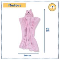 Cobertor Flannel Manta Bebê Microfibra Bordado com Capuz Toque de Seda Gatinha Rosa