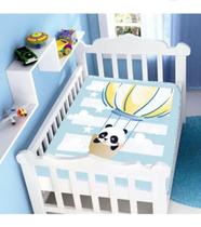 Cobertor Infantil Panda no Balanço Azul Raschel Plus Jolitex. Cobertor Infantil Panda no Balanço Azul Raschel Plus Jolitex.