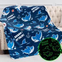 Cobertor Jekeno Shark Glow in The Dark Kids azul 127x152cm