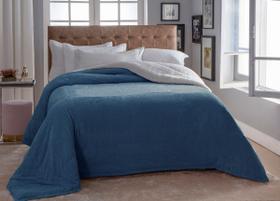 Cobertor Jolitex com Sherpa Tranças Casal Azul Relevo