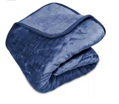 Cobertor King Raschel Liso Attuale Azul Bic 2.20 X 2.40 m Dupla Face Toque de Seda na Cinta- Corttex