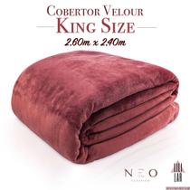 Cobertor King Size Velour Premium Manta Microfibra Vinho