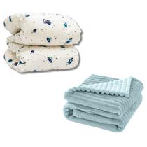 Cobertor Kit 2pçs Bebê Wave Berço Azul e Edredom Astro