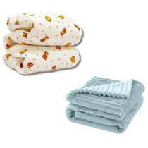 Cobertor Kit 2pçs Bebê Wave Berço Azul e Edredom Leão