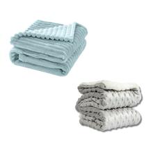 Cobertor Kit 2pçs Bebê Wave Berço Azul e Pipoquinha Cinza