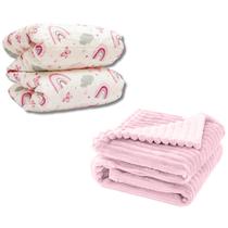 Cobertor Kit 2pçs Bebê Wave Berço Rosa e Edredom Arco Íris