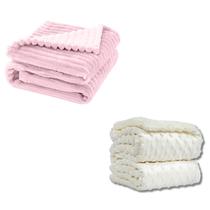 Cobertor Kit 2pçs Bebê Wave Berço Rosa e Pipoquinha Branco
