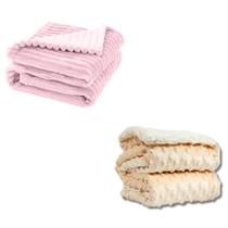 Cobertor Kit 2pçs Bebê Wave Berço Rosa e Pipoquinha Marfim