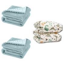 Cobertor Kit 3pçs Bebê Wave Berço Azul e Edredom Dino