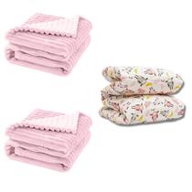 Cobertor Kit 3pçs Bebê Wave Berço Rosa e Edredom Arco Iris