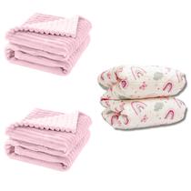 Cobertor Kit 3pçs Bebê Wave Berço Rosa e Edredom Ovelinha