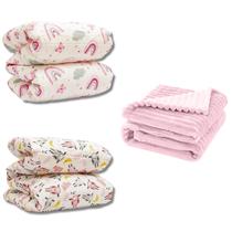 Cobertor Kit 3pçs Bebê Wave Berço Rosa e Edredom Rosa