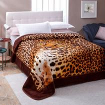 Cobertor kyor plus leopardo- casal - marrom - jolitex
