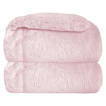 Cobertor laço bebê plush com sherpam ferrete rosa 90cmx110cm