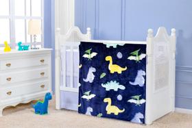 Cobertor Manta Baby Infantil Flannel Etruria Toque de Seda Dino Baby Marinho 0,90m x 1,10m