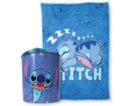 Cobertor Manta Com Balde 5L Pipoca Stitch Disney Infantil