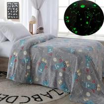 Cobertor Manta Infantil Brilha no Escuro fleece Fluorescente Magica Foguete