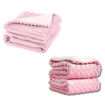 Cobertor Manta Kit 2pçs Bebê Wave Berço e Pipoquinha Rosa