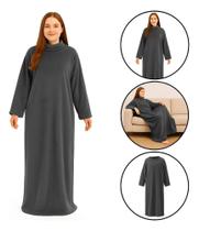 Cobertor Manta Microfibra Solteiro Com Manga Para Tv Cinza