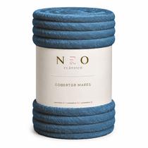Cobertor Manta Neo Mares Camesa Cama Casal Relevo Canelado Ondulado Microfibra 100% Poliéster Cor:Azul 3593