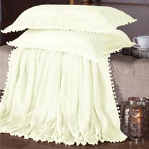 Cobertor Manta Plush Queen com Pompom Alaska 3 Peças Palha