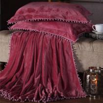 Cobertor Manta Plush Queen com Pompom Premium 3 Peças Rosê - Top Chick