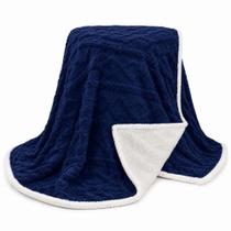 Cobertor Manta Santiago Casal 190x210CM Microfibra Dupla Face Aveludado e Sherpa Azul Marinho Clara