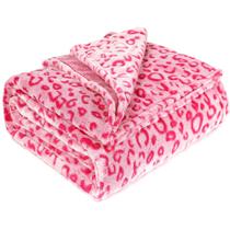 Cobertor MIBOI rosa de lã, flanela, estampa de leopardo
