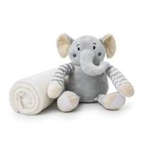 Cobertor Microfibra com Bichinho de Pelúcia Elefantinho Cinza Infantil Presente - Loaní Baby