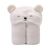 Cobertor microfibra de bebê capuz bear creme