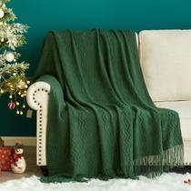 Cobertor MIULEE 127x152 cm com borlas de malha verde escuro