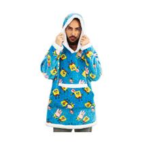 Cobertor Moletom com Capuz Bob Esponja Nickelodeon Zona Criativa Hoodie Com Mangas Adulto Inverno Cor:Azul Claro