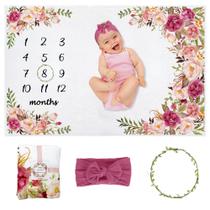 Cobertor Monthly Milestone Yokakio Baby Girl com coroa de flores