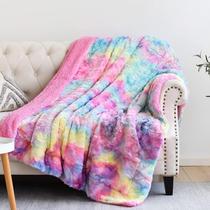 Cobertor NEWCOSPLAY Supersoft Faux Fur Dark Rainbow