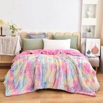 Cobertor NEWCOSPLAY Supersoft Faux Fur Queen Size Light Rainbow