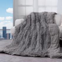 Cobertor pesado de algodão azul, pele sintética 6,8 kg, 120 x 180 cm, cinza