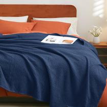Cobertor PHF 100% algodão Waffle Weave Twin Size azul marinho