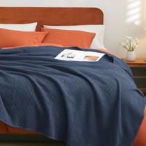 Cobertor PHF Waffle Weave 100% algodão, tamanho duplo, 168 x 229 cm, azul marinho