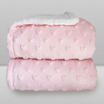 Cobertor Plush com Sherpa Hearts Rosa - Laço Bebê