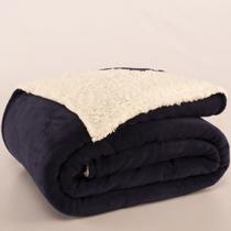 Cobertor Polaris Solteiro Sherpa Toque Lã de Carneiro e Manta Fleece 1 Peça - Azul Marinho - Casa Scarpa